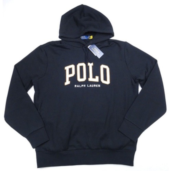 Polo Ralph Lauren Mens Sweater Size Large Black Hoodie Pullover Embroidered Logo